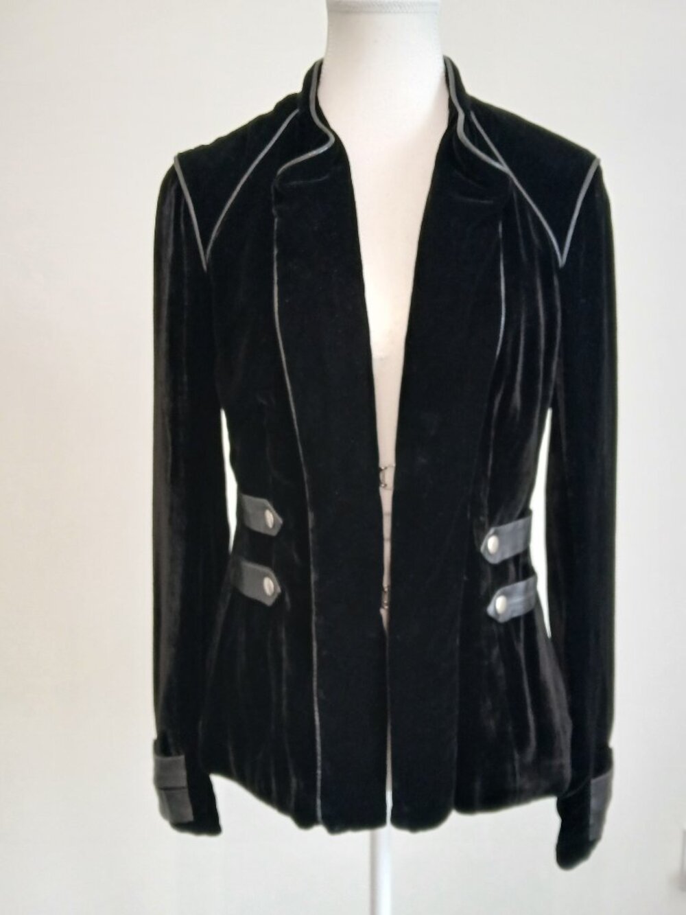 Alice & Olivia Velvet & Silk Military Jacket Leather Accents Size Medium